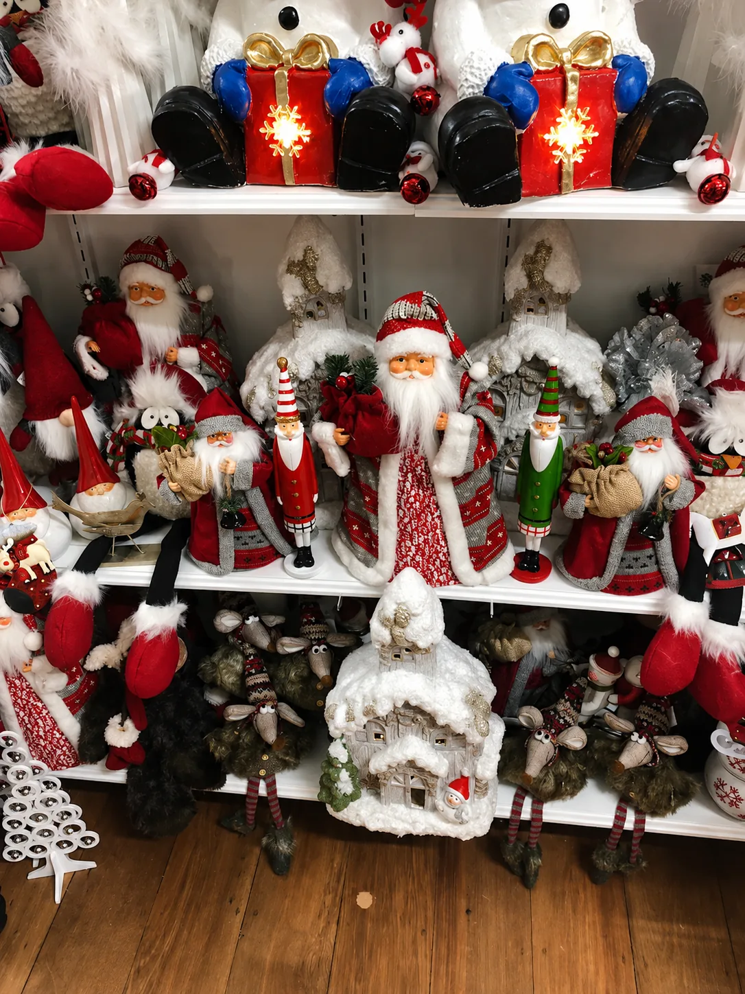 The seasonal display, Santas and all, changing through the year
